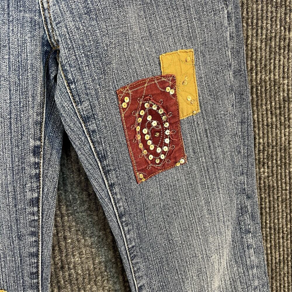 Rare Y2K Clash Patchwork Boot Cut Jeans Size 3 Festival 90's Boho Hippie Artsy - Picture 7 of 15